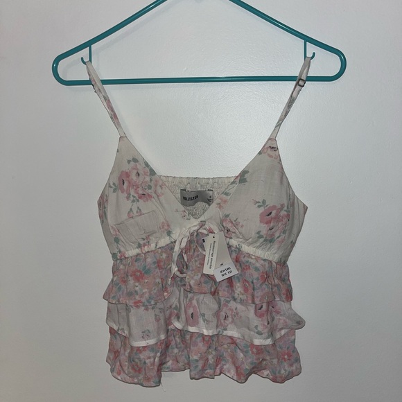 Hollister Floral Ruffle Camisole - White and Pink - Picture 2 of 3